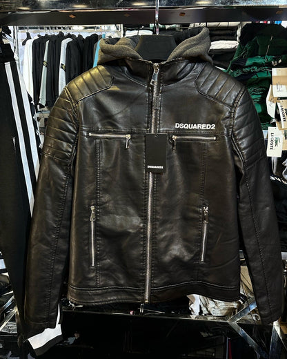 Dsquared2 Δερμάτινο Μπουφάν με επένδυση
